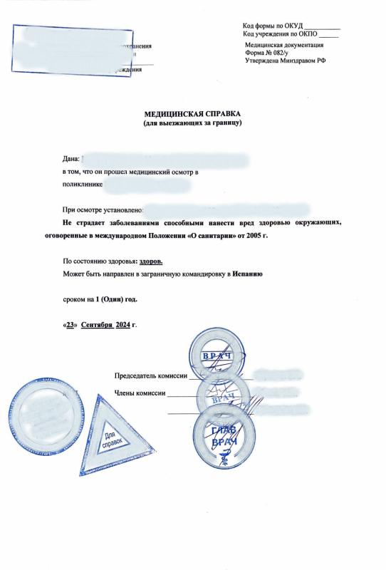Справка для выезжающих за границу (форма 082/у)